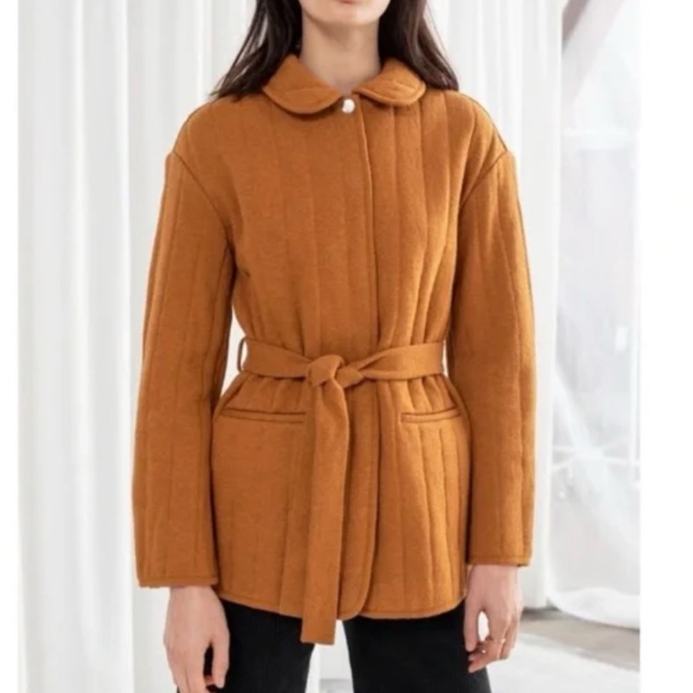 & Other Stories Orange Quilted Belted Jacket